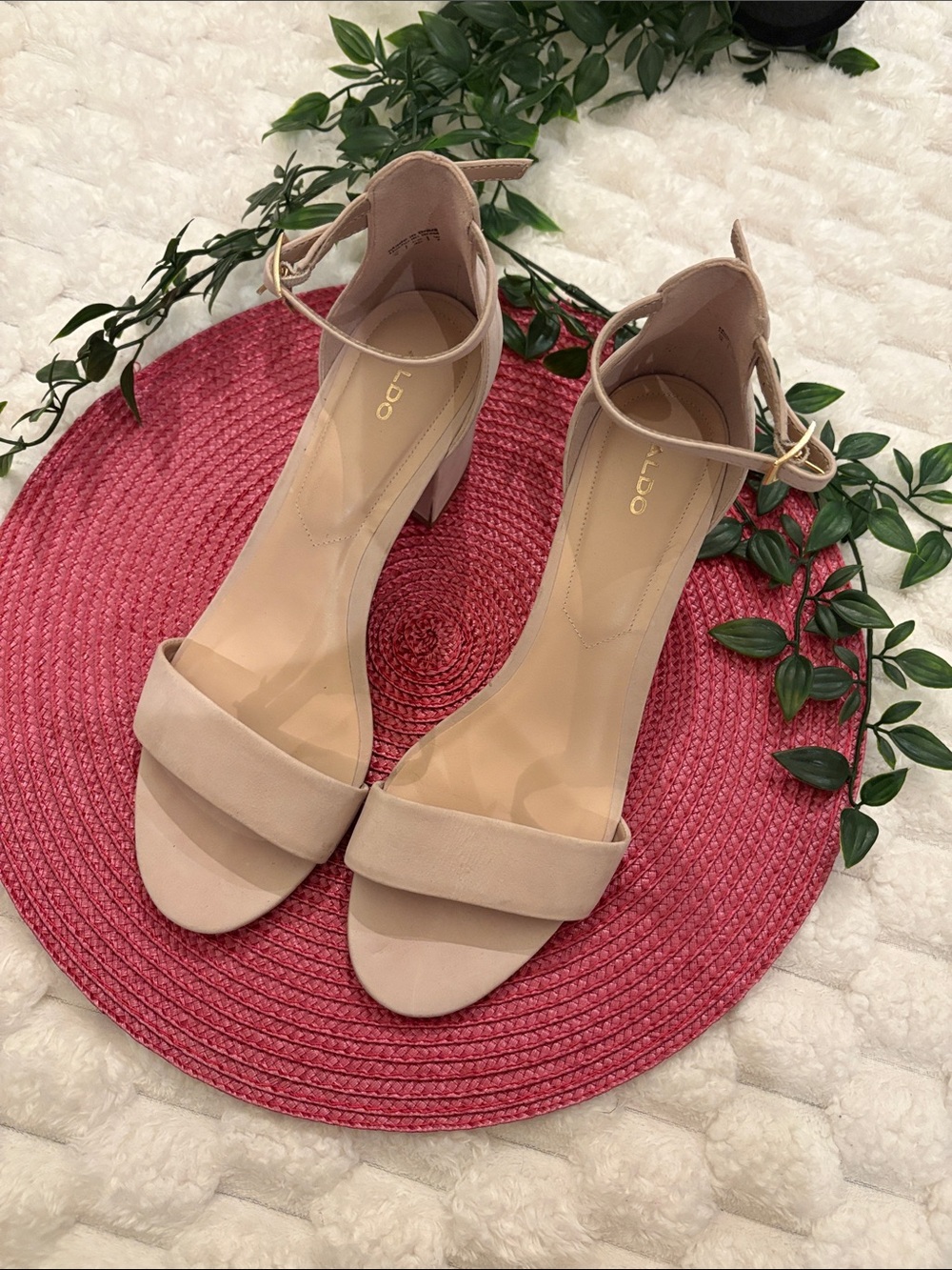 ALDO Blush Nude Ankle-Strap Block Heels